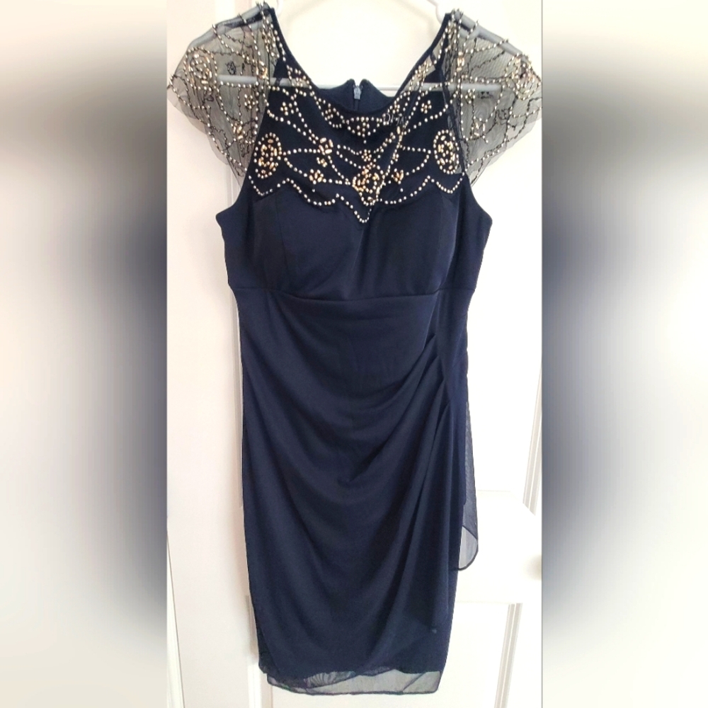 Elegant Navy Blue Beaded Dress